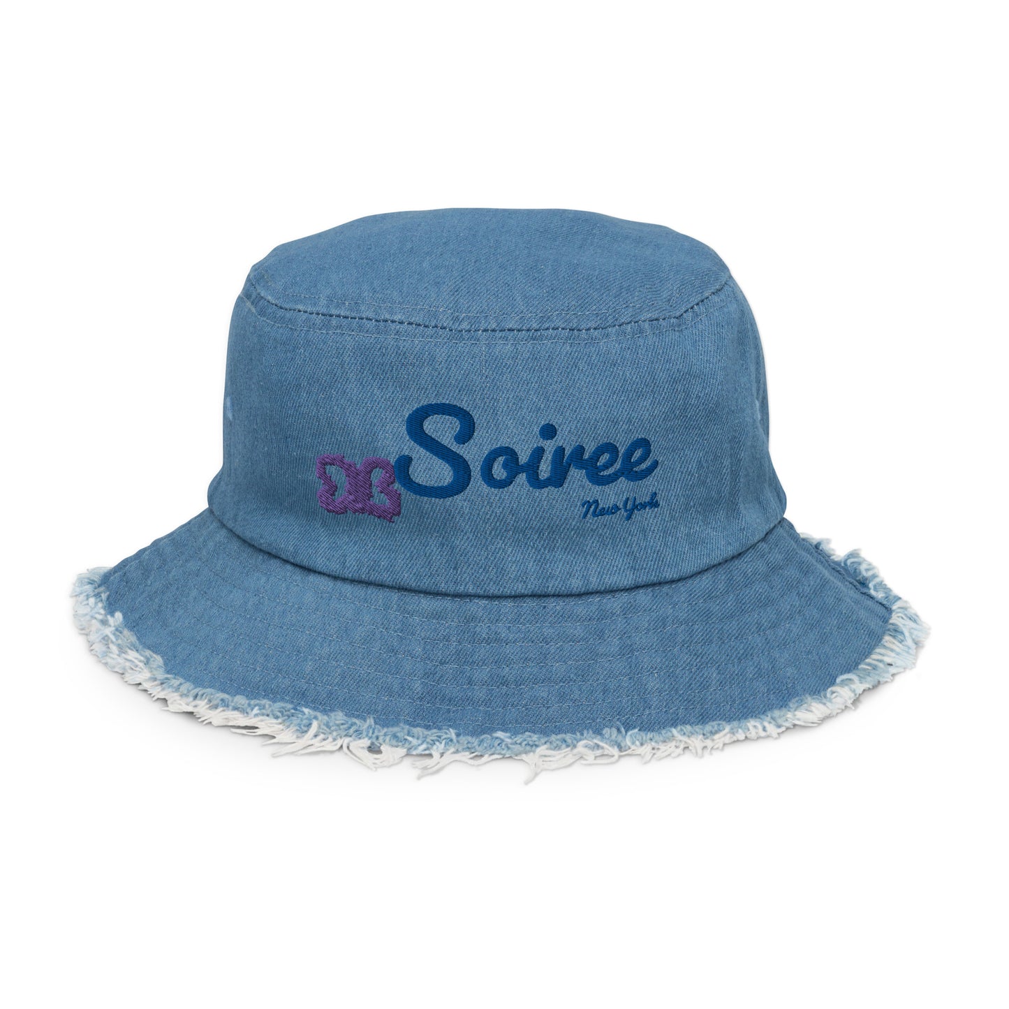 Two-Toned Distressed denim bucket hat