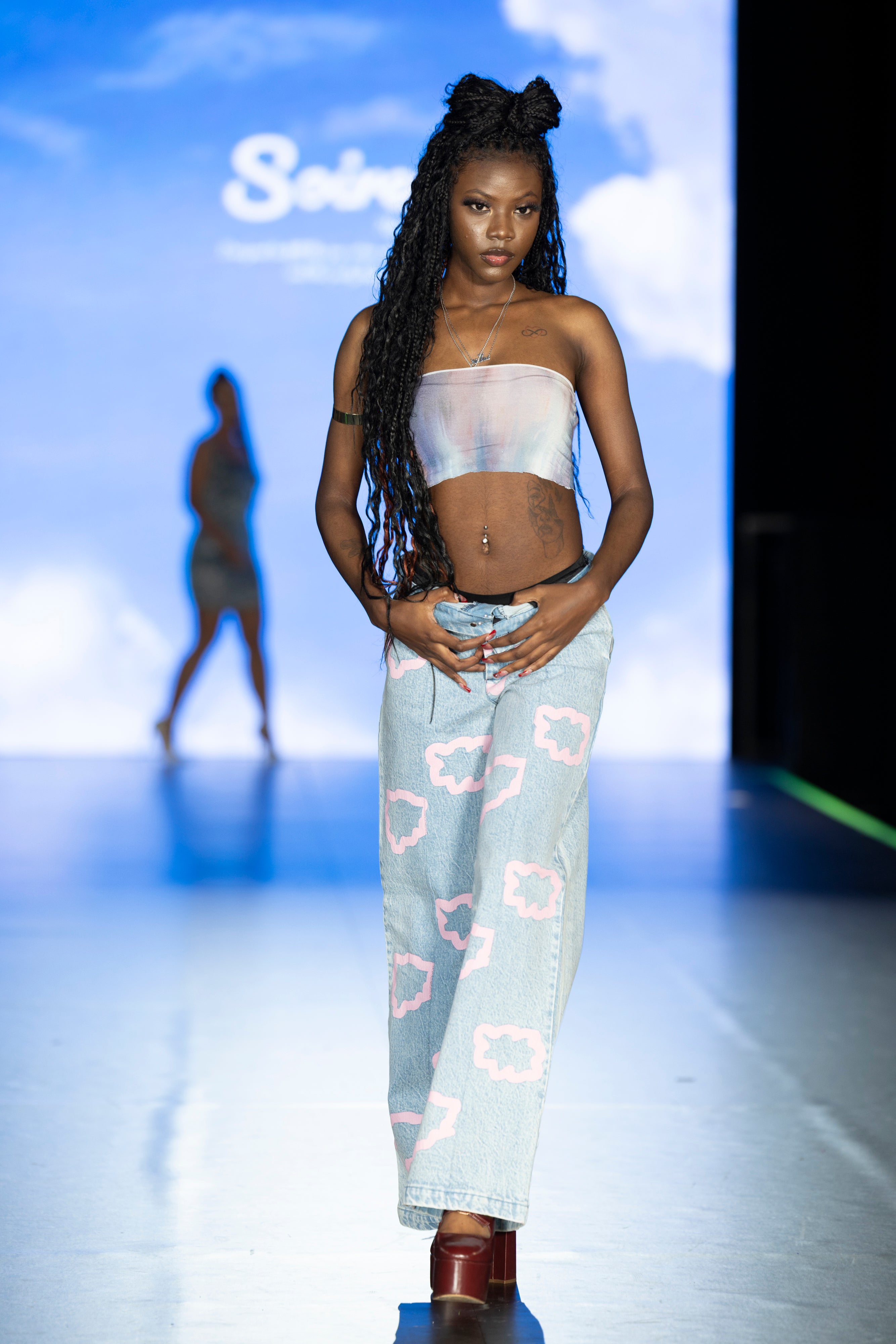 *PRE-ORDER* Print Wide-leg Denim Pants- Light Denim