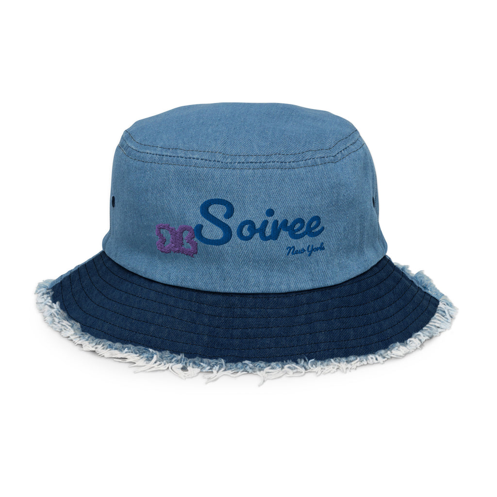Two-Toned Distressed Denim Bucket Hat