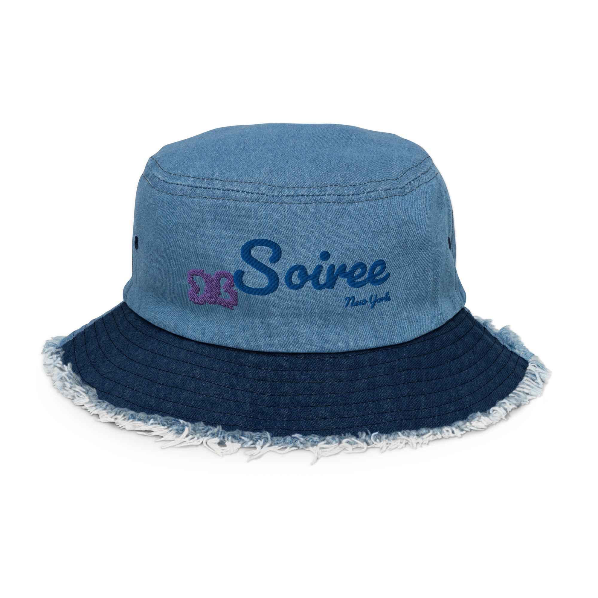 Two-Toned Distressed Denim Bucket Hat
