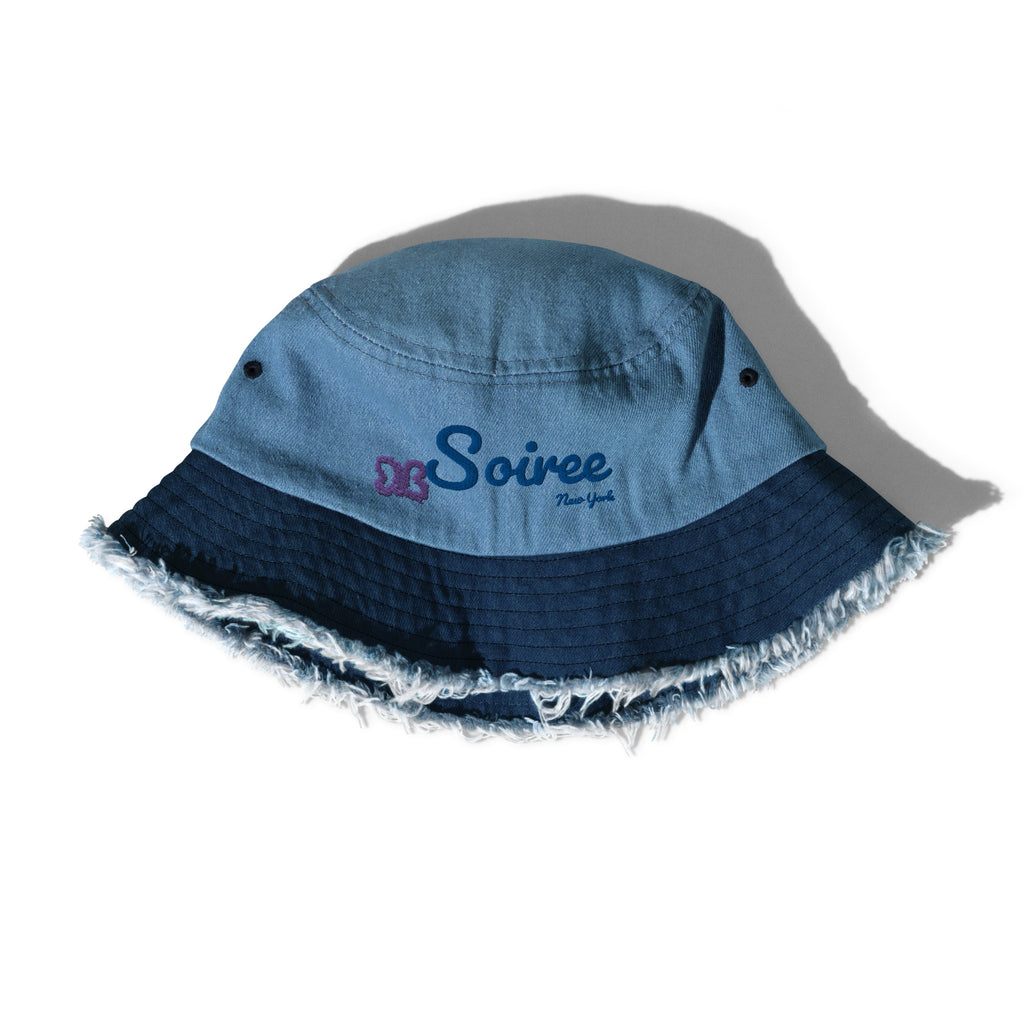 Two-Toned Distressed Denim Bucket Hat