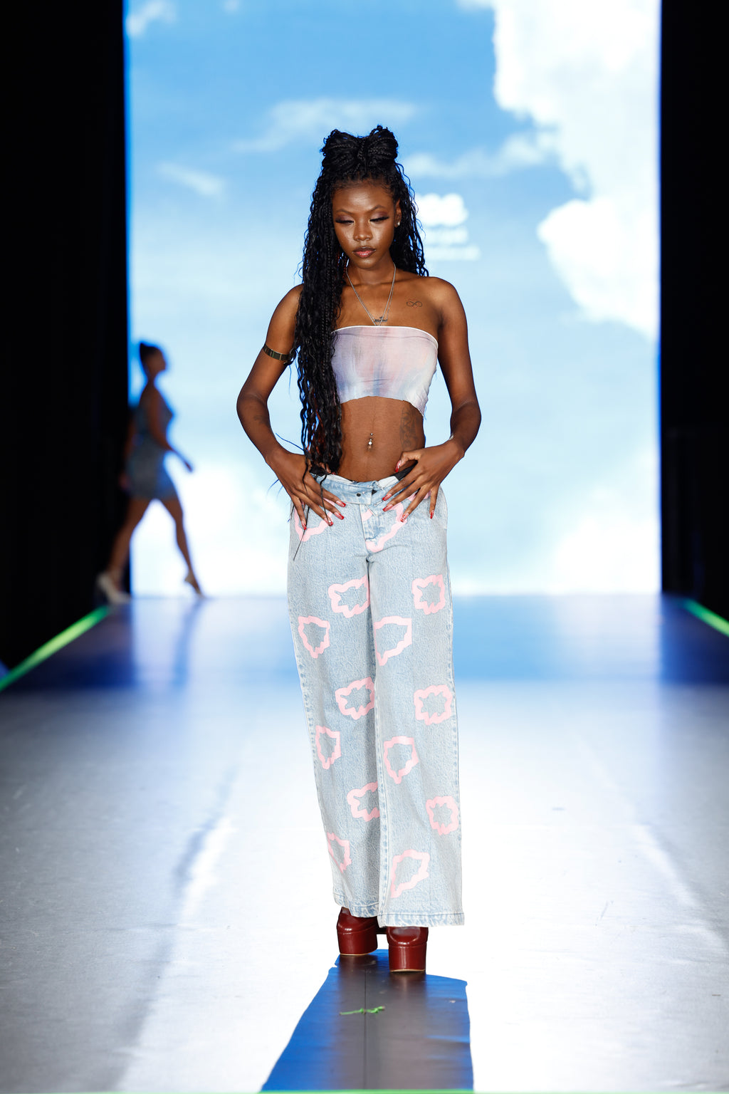 *PRE-ORDER* Print Wide-leg Denim Pants- Light Denim