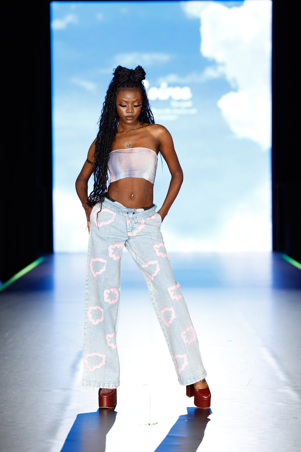 *PRE-ORDER* Print Wide-leg Denim Pants- Light Denim